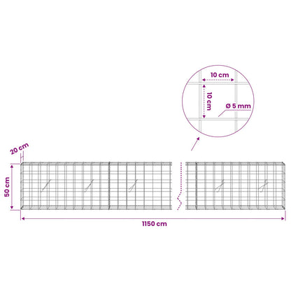 Gabion with 5 mm Wire and 10x10 cm Mesh 1150x20x50 cm