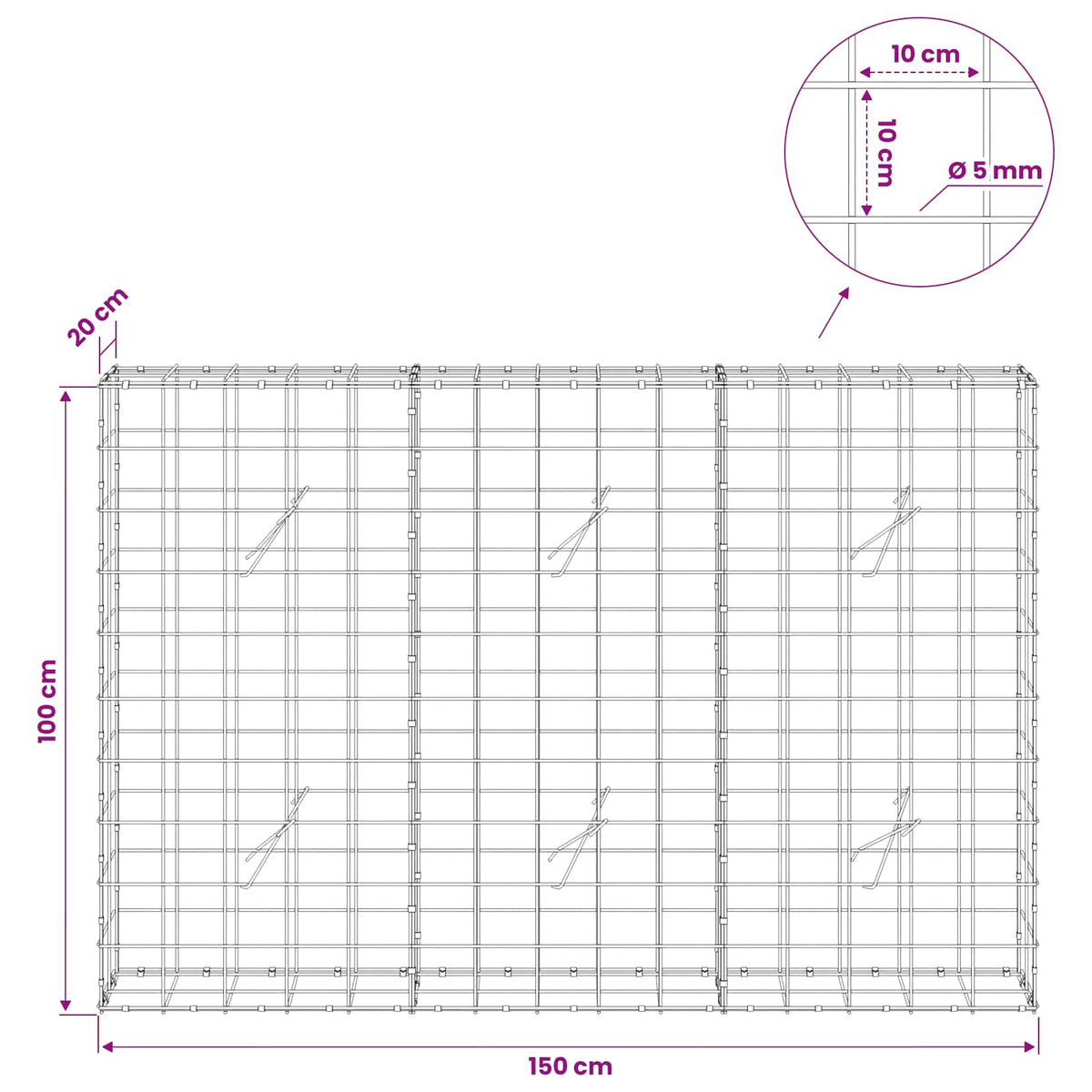 Gabion with 5 mm Wire and 10x10 cm Mesh 150x20x100 cm