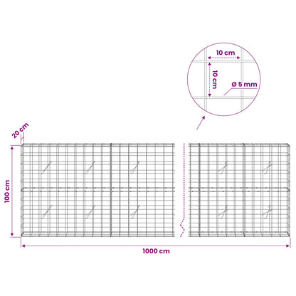 Gabion with 5 mm Wire and 10x10 cm Mesh 1000x20x100 cm