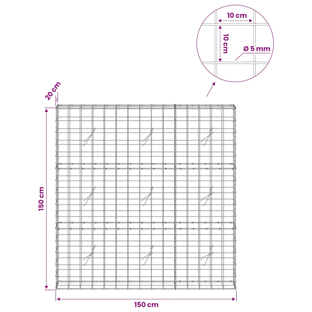 Gabion with 5 mm Wire and 10x10 cm Mesh 150x20x150 cm
