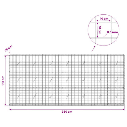 Gabion with 5 mm Wire and 10x10 cm Mesh 350x20x150 cm