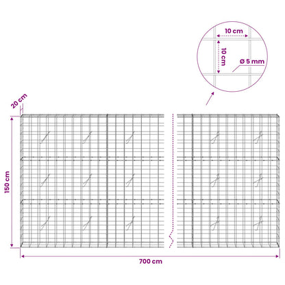 Gabion with 5 mm Wire and 10x10 cm Mesh 700x20x150 cm