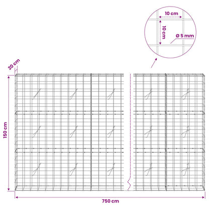 Gabion with 5 mm Wire and 10x10 cm Mesh 750x20x150 cm