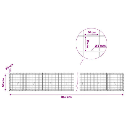 Gabion with 5 mm Wire and 10x10 cm Mesh 850x30x50 cm