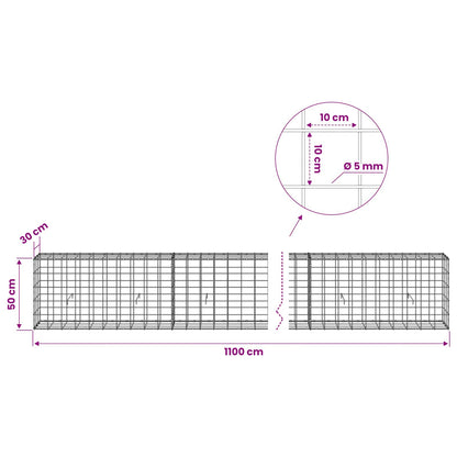 Gabion with 5 mm Wire and 10x10 cm Mesh 1100x30x50 cm