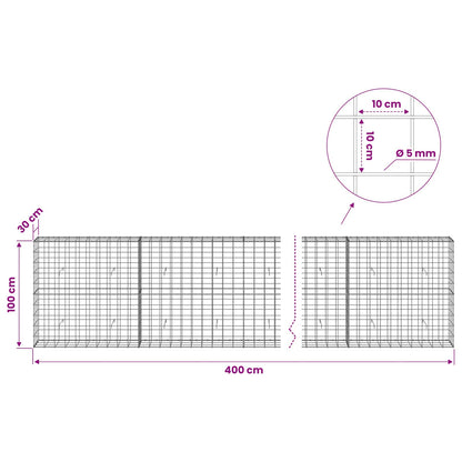 Gabion with 5 mm Wire and 10x10 cm Mesh 400x30x100 cm
