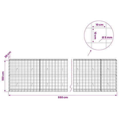 Gabion with 5 mm Wire and 10x10 cm Mesh 550x30x100 cm