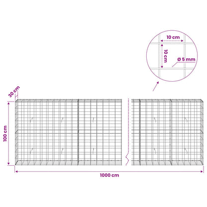 Gabion with 5 mm Wire and 10x10 cm Mesh 1000x30x100 cm