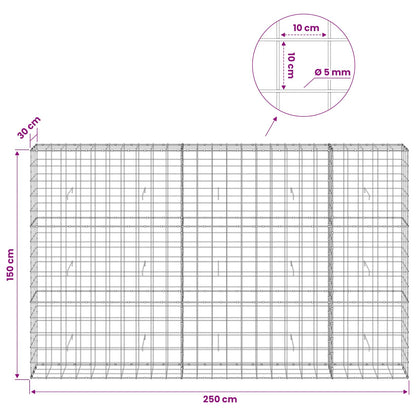 Gabion with 5 mm Wire and 10x10 cm Mesh 250x30x150 cm