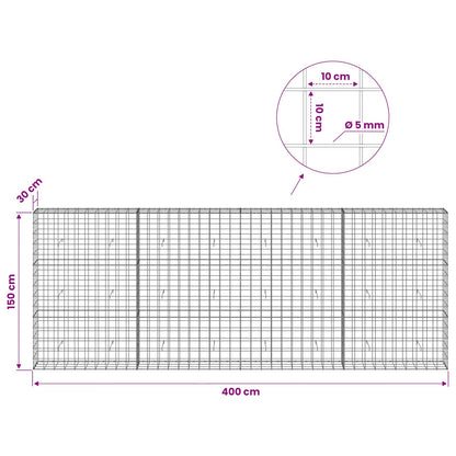 Gabion with 5 mm Wire and 10x10 cm Mesh 400x30x150 cm