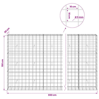 Gabion with 5 mm Wire and 10x10 cm Mesh 650x30x150 cm