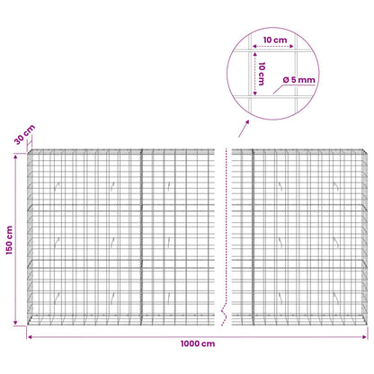 Gabion with 5 mm Wire and 10x10 cm Mesh 1000x30x150 cm