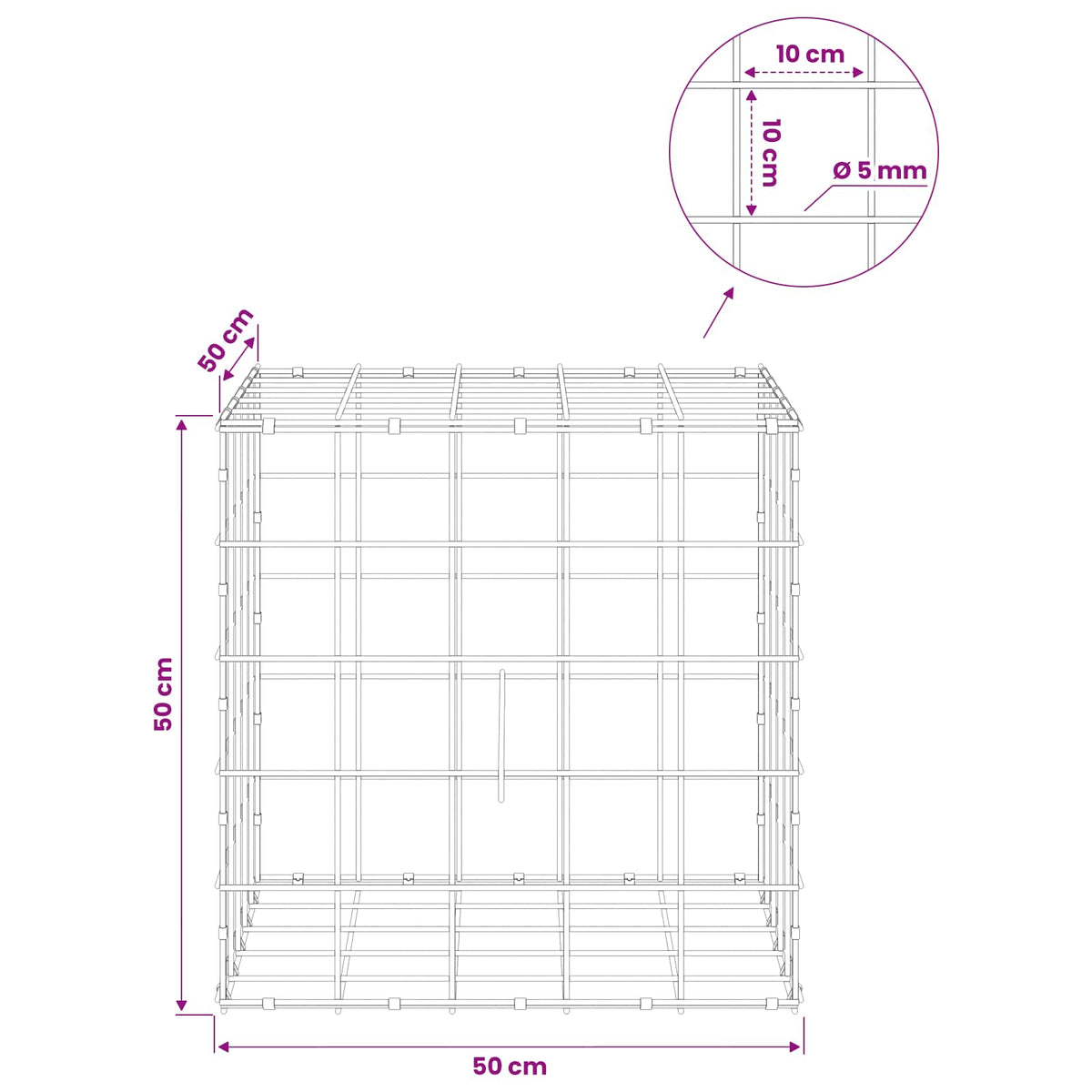 Gabion with 5 mm Wire and 10x10 cm Mesh 50x50x50 cm