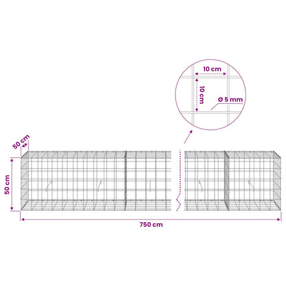 Gabion with 5 mm Wire and 10x10 cm Mesh 750x50x50 cm