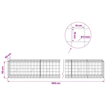 Gabion with 5 mm Wire and 10x10 cm Mesh 900x50x50 cm