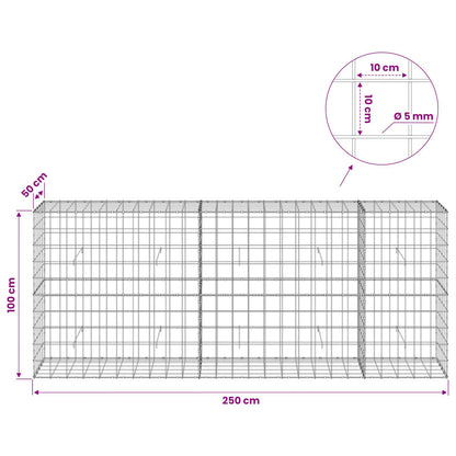 Gabion with 5 mm Wire and 10x10 cm Mesh 250x50x100 cm