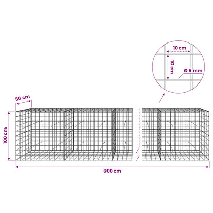 Gabion with 5 mm Wire and 10x10 cm Mesh 600x50x100 cm