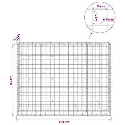 Gabion with 5 mm Wire and 10x10 cm Mesh 200x50x150 cm