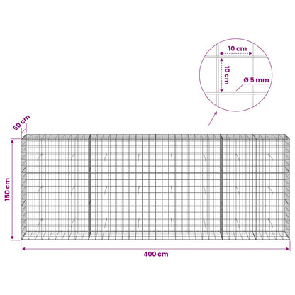 Gabion with 5 mm Wire and 10x10 cm Mesh 400x50x150 cm