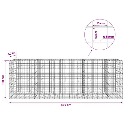 Gabion with 5 mm Wire and 10x10 cm Mesh 450x50x150 cm