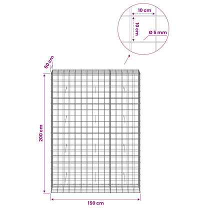 Gabion with 5 mm Wire and 10x10 cm Mesh 150x50x200 cm