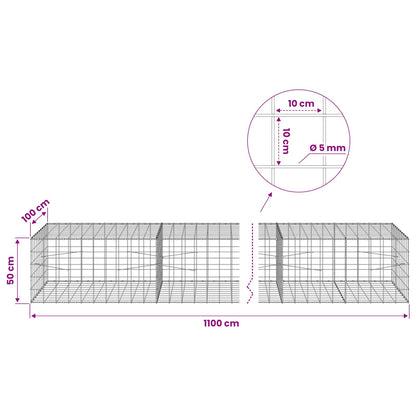 Gabion with 5 mm Wire and 10x10 cm Mesh 1100x100x50 cm