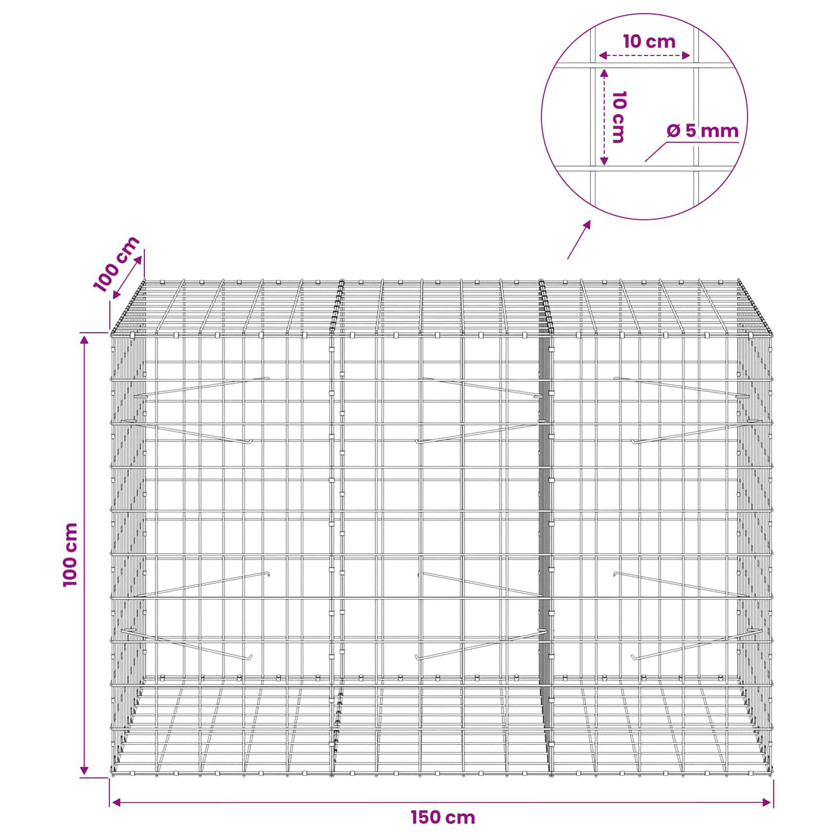Gabion with 5 mm Wire and 10x10 cm Mesh 150x100x100 cm