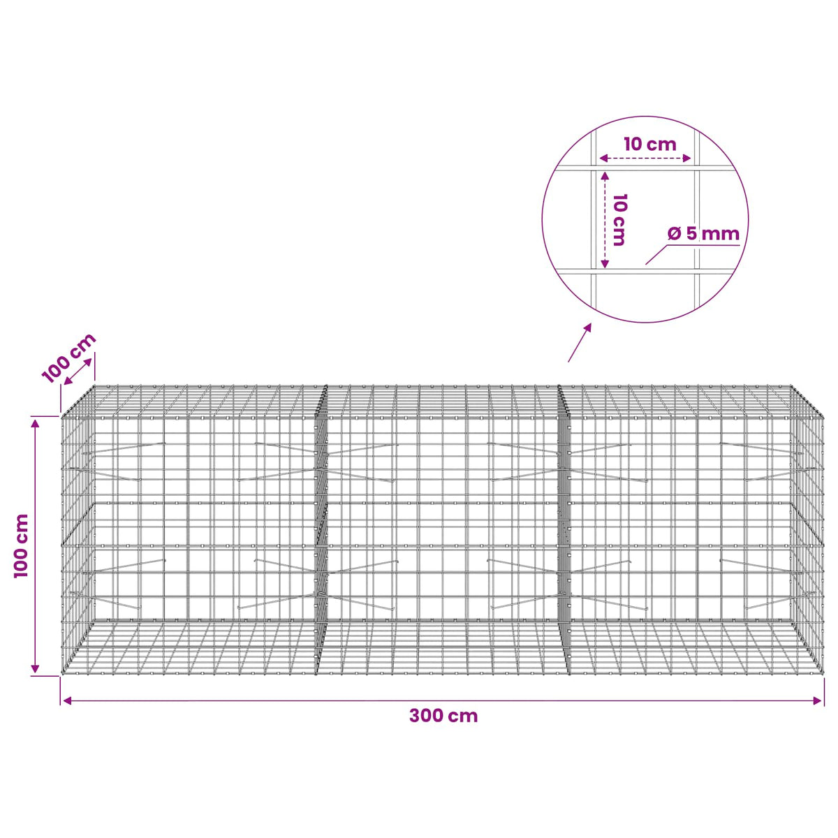 Gabion with 5 mm Wire and 10x10 cm Mesh 300x100x100 cm