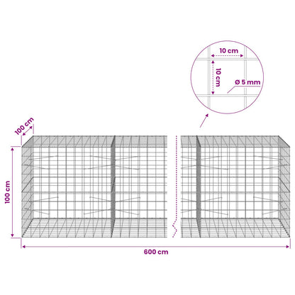 Gabion with 5 mm Wire and 10x10 cm Mesh 600x100x100 cm