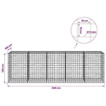 Gabion with 5 mm Wire and 10x10 cm Mesh 500x100x150 cm