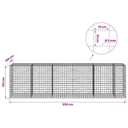 Gabion with 5 mm Wire and 10x10 cm Mesh 550x100x150 cm