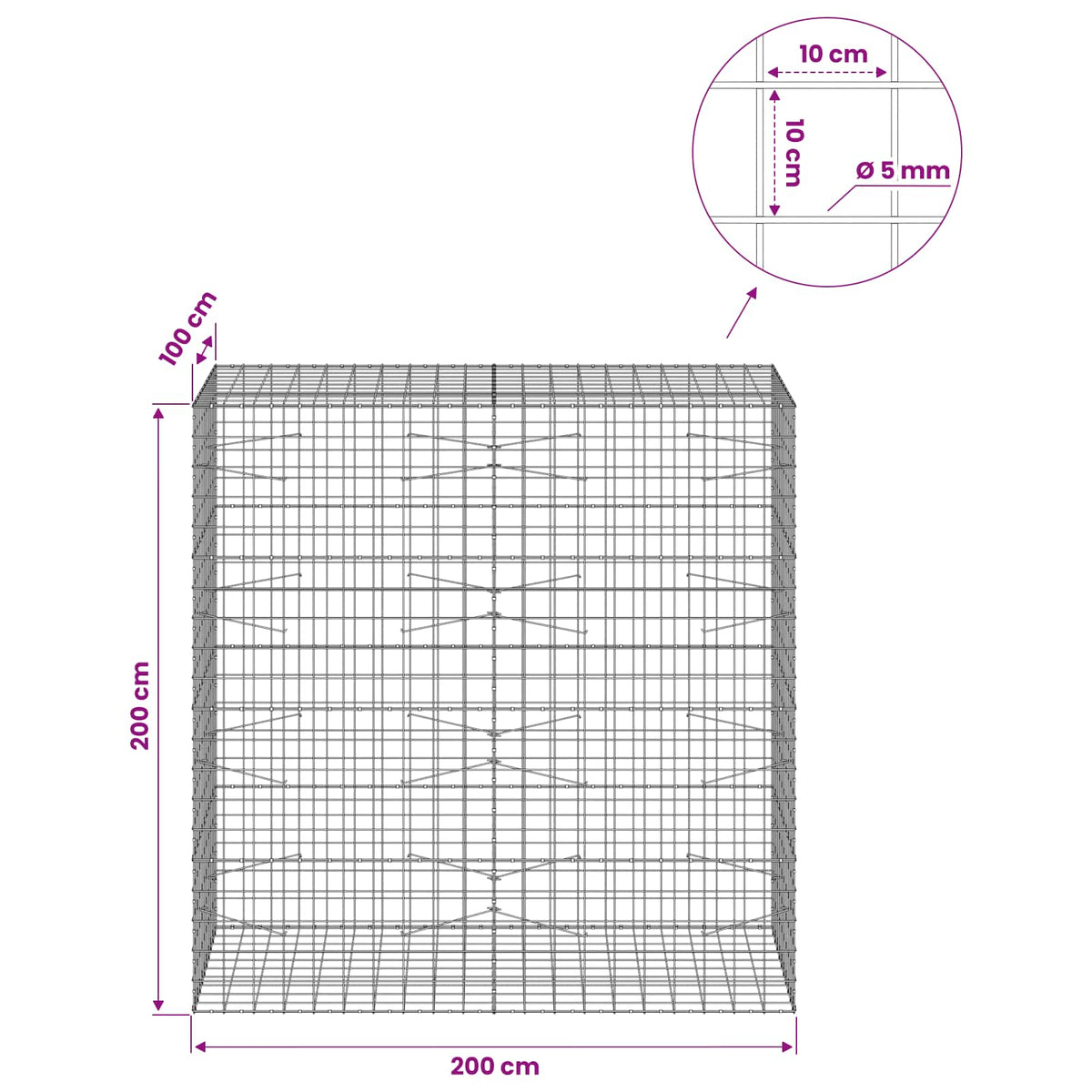 Gabion with 5 mm Wire and 10x10 cm Mesh 200x100x200 cm