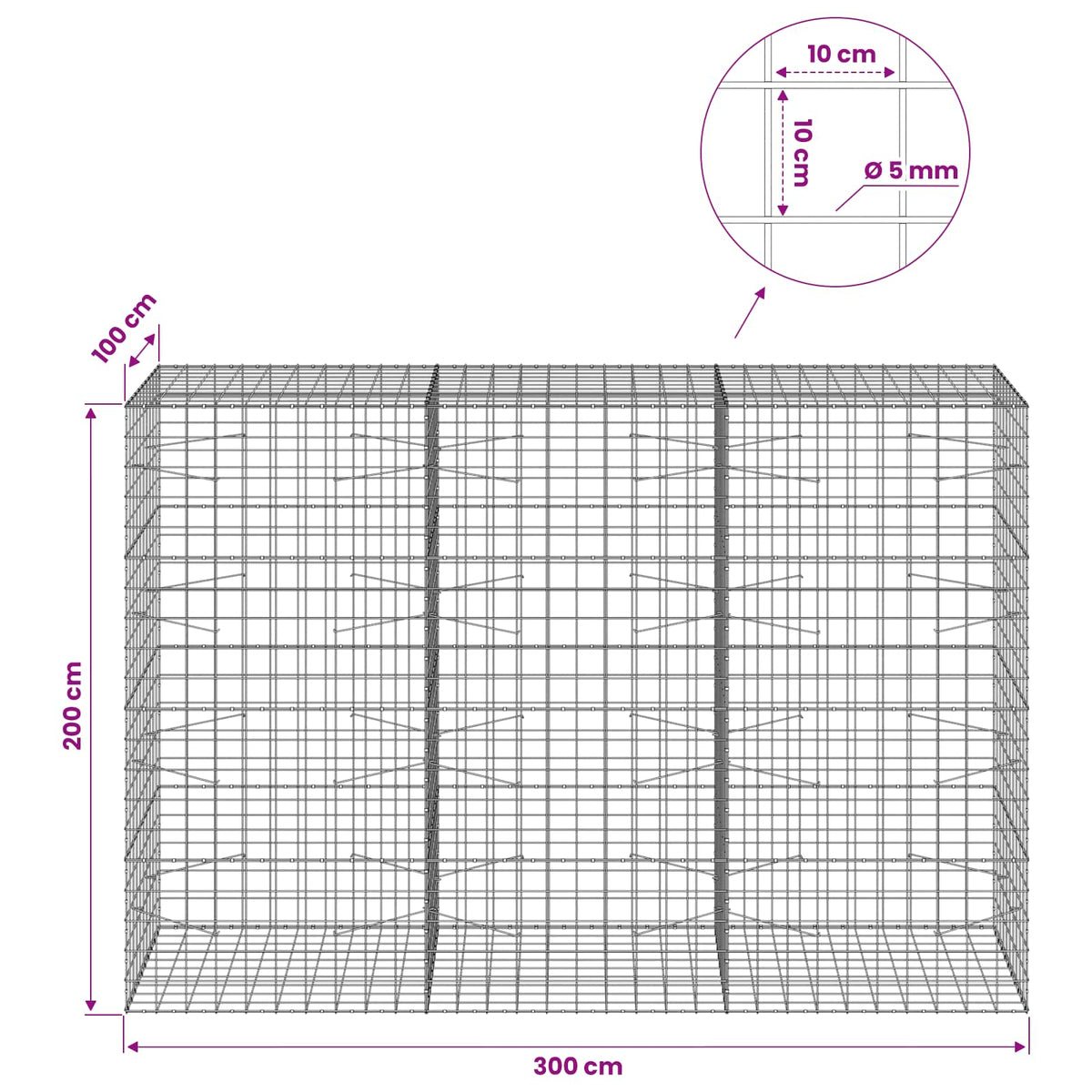 Gabion with 5 mm Wire and 10x10 cm Mesh 300x100x200 cm