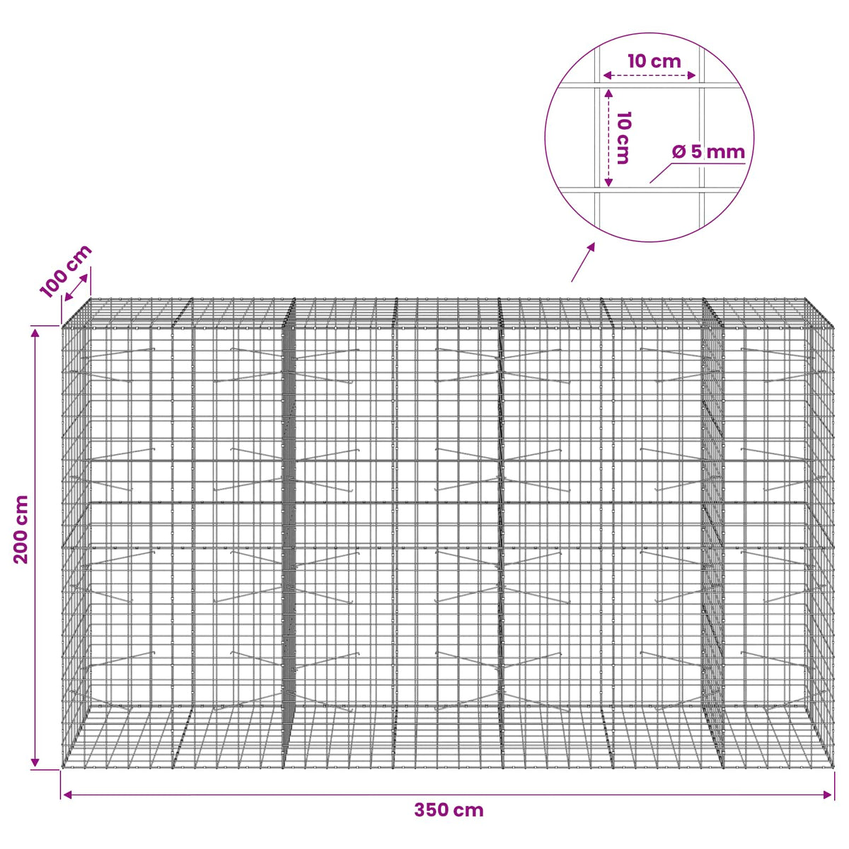 Gabion with 5 mm Wire and 10x10 cm Mesh 350x100x200 cm
