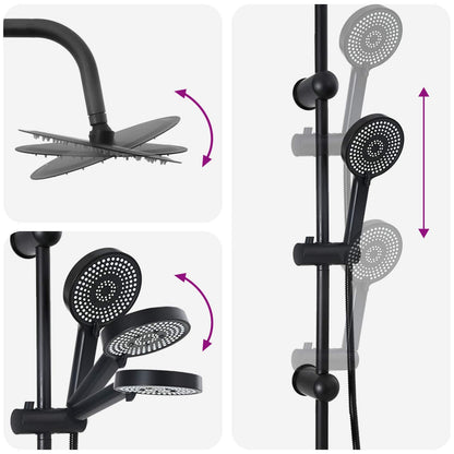 Shower System Black Stainless Steel 21 x 48 x 112 cm