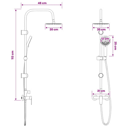 Shower System Black Stainless Steel 21 x 48 x 112 cm
