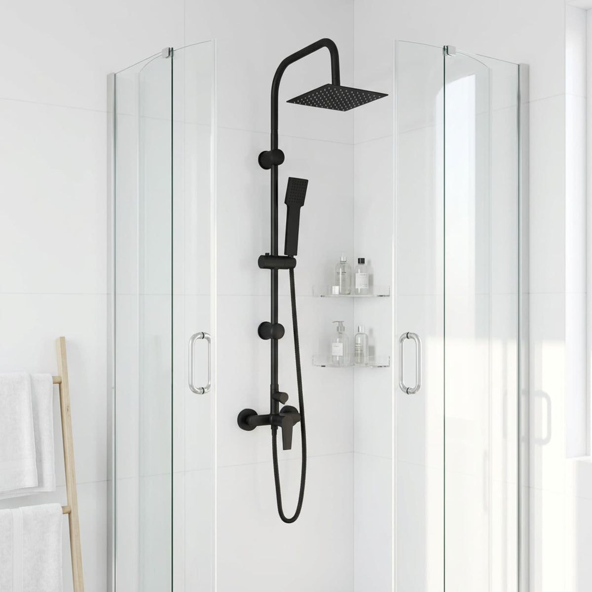 Shower System Black Stainless Steel 21 x 48 x 112 cm