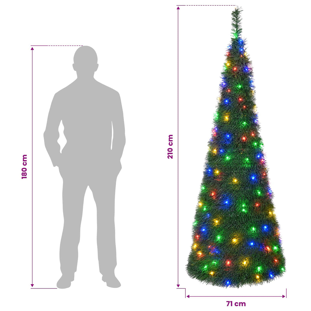 Pop Up LED Christmas Tree 210 cm 200 LEDs PVC Green