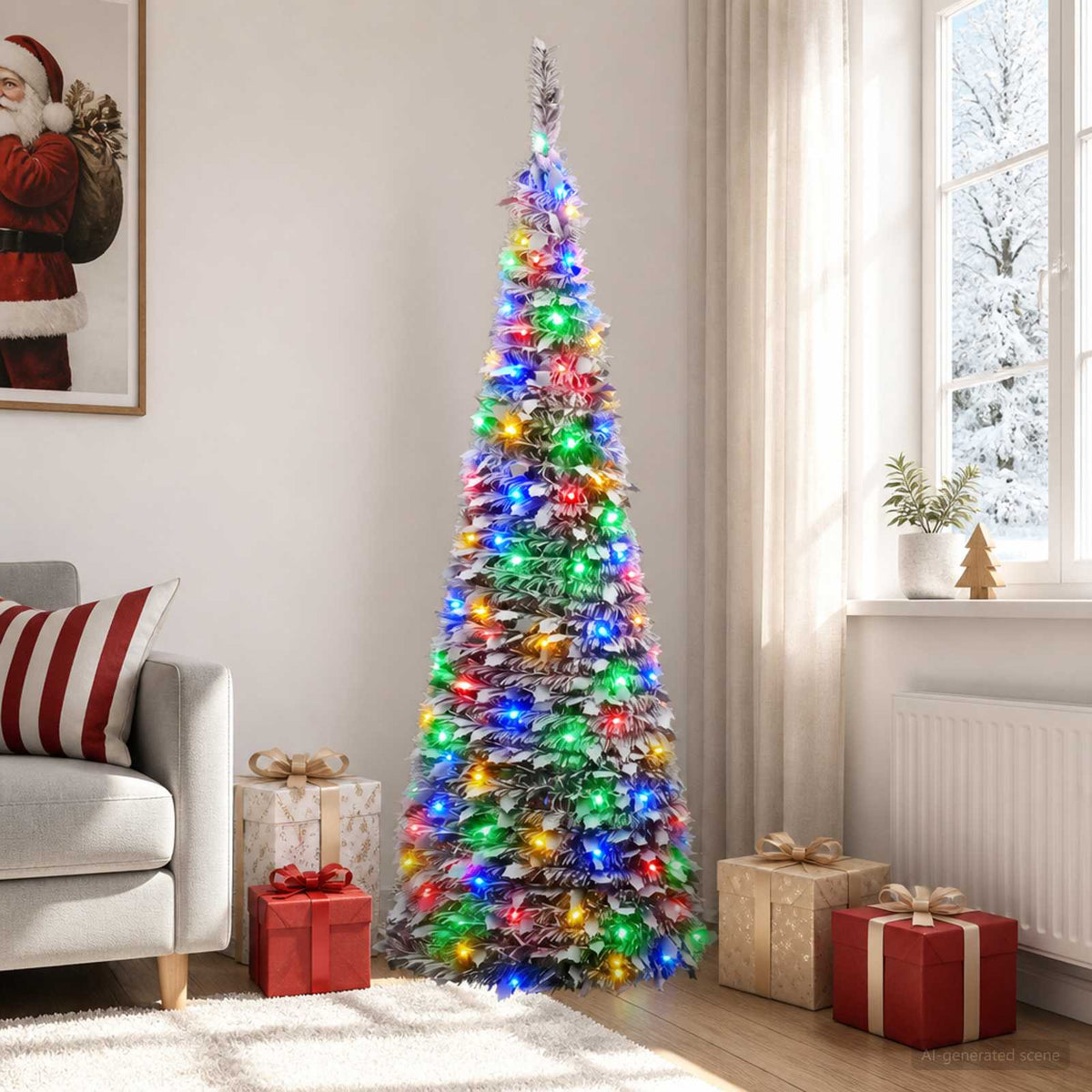 Pop Up LED Christmas Tree 210 cm 200 LEDs PVC Green and white