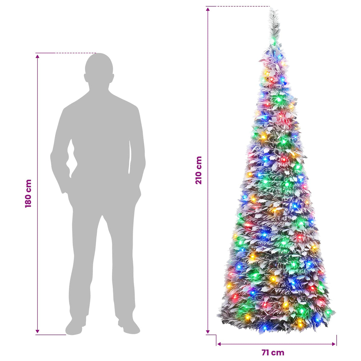 Pop Up LED Christmas Tree 210 cm 200 LEDs PVC Green and white
