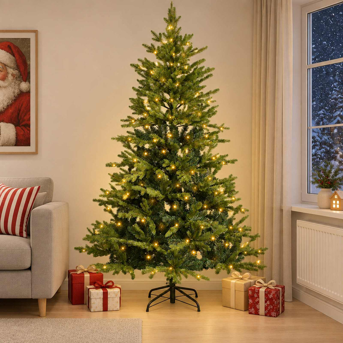 Artificial Hinged Christmas Tree 240 cm 300 LEDs Warm White