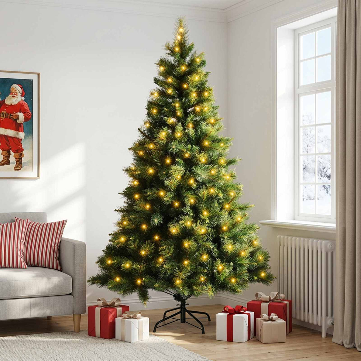 Artificial Hinged Christmas Tree 240 cm 300 LEDs Warm White