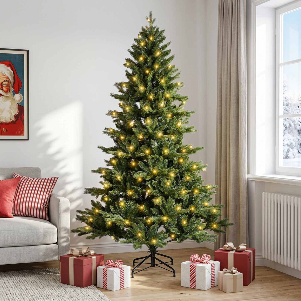 Artificial Hinged Christmas Tree 240 cm 300 LEDs Warm White