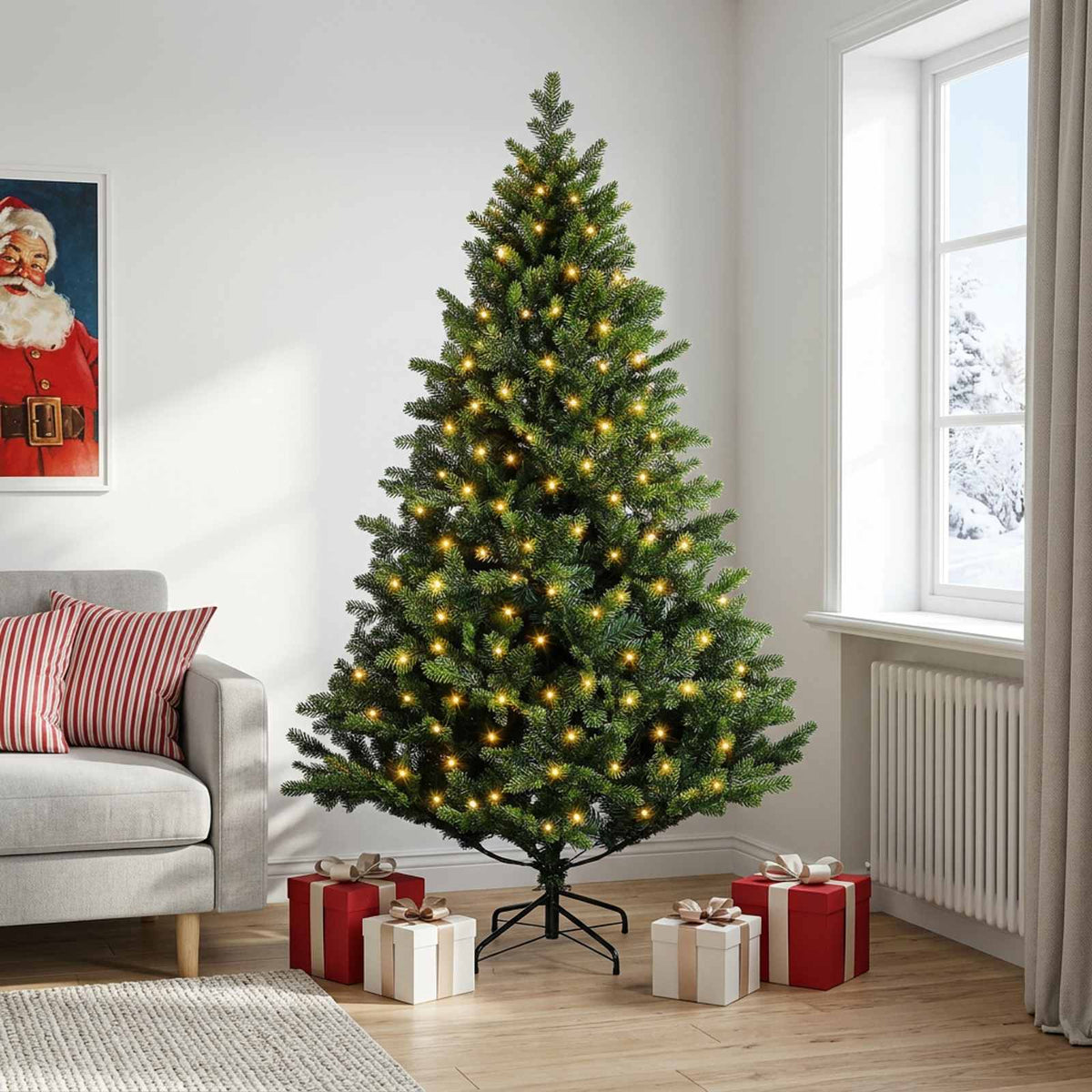 Artificial Hinged Christmas Tree 150 cm 150 LEDs Warm White