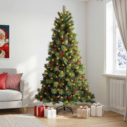 Artificial Hinged Christmas Tree 180 cm 300 LEDs Warm White