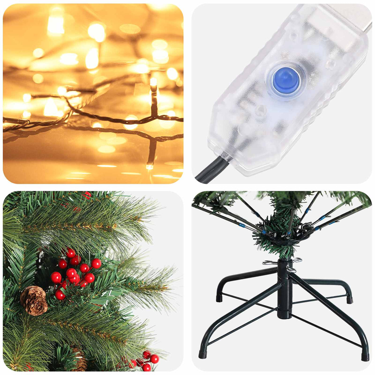 Artificial Hinged Christmas Tree 150 cm 150 LEDs Warm White