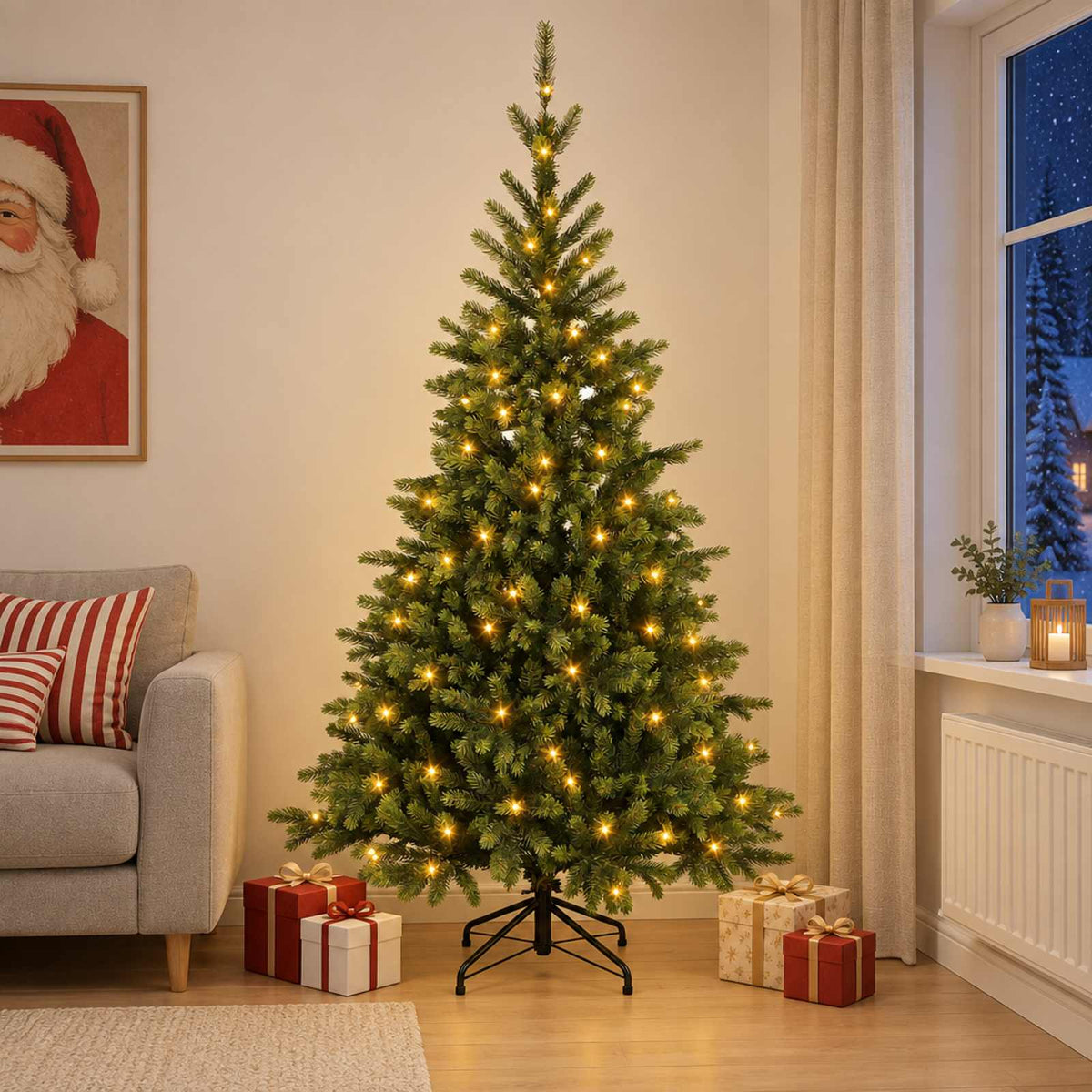 Artificial Hinged Christmas Tree 240 cm 300 LEDs Warm White