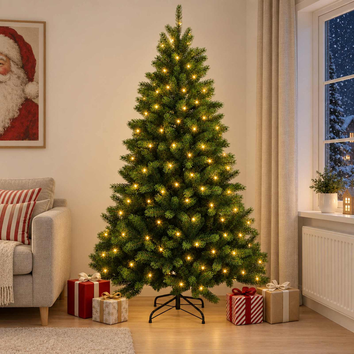 Artificial Hinged Christmas Tree 180 cm 300 LEDs Warm White