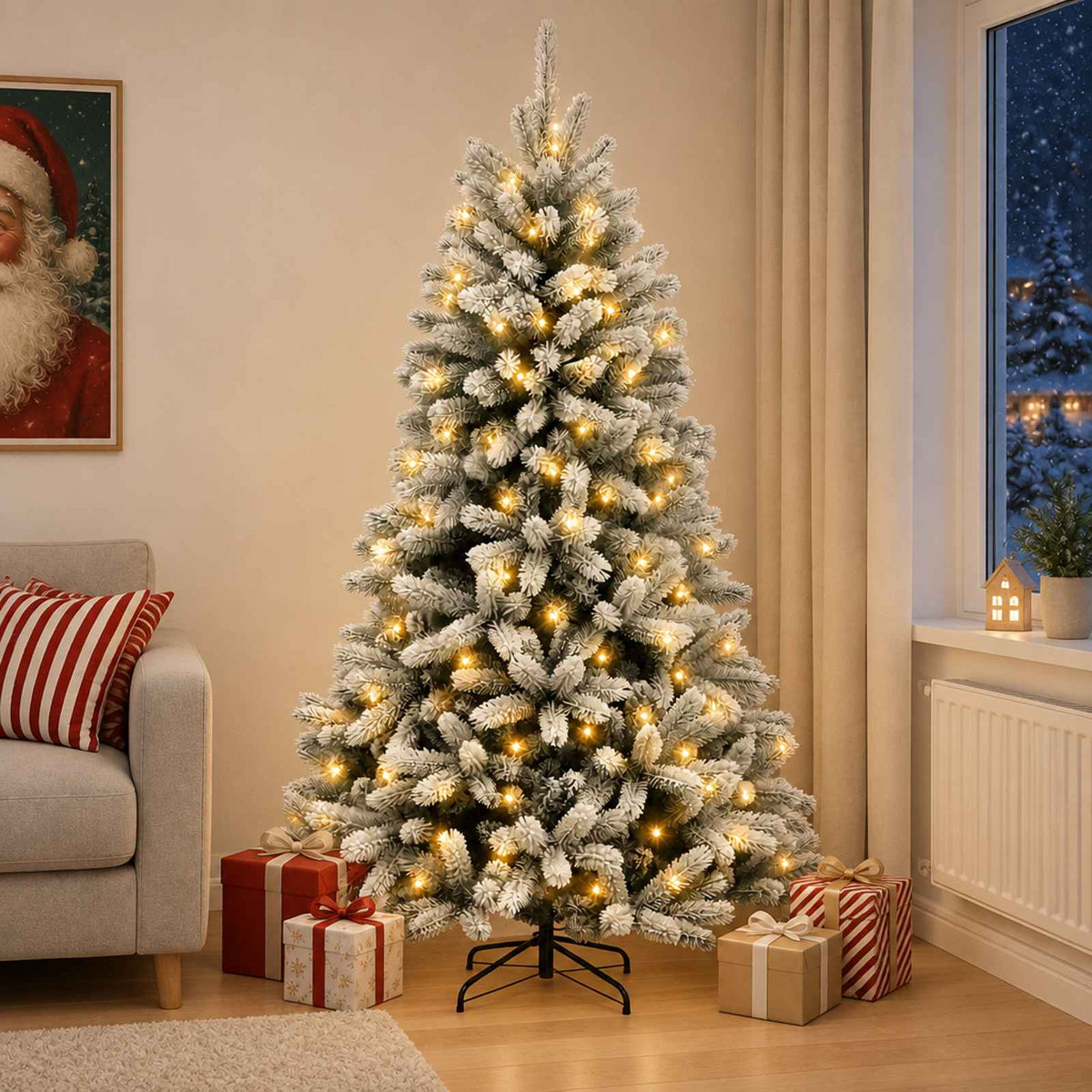 Artificial Hinged Christmas Tree 180 cm 300 LEDs Warm White