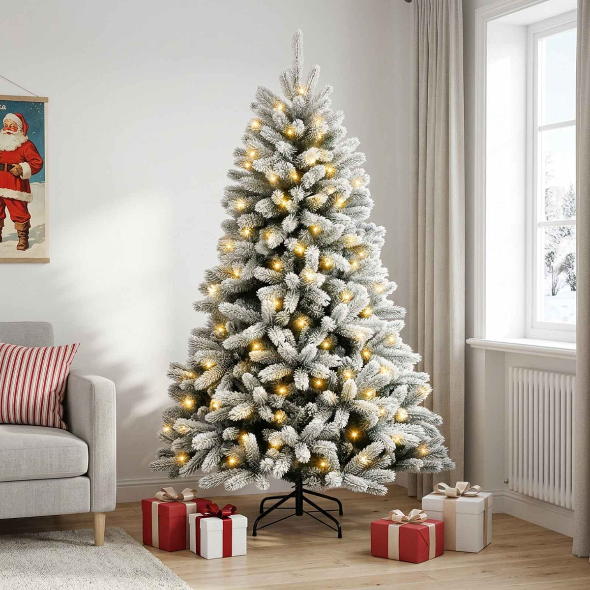 Artificial Hinged Christmas Tree 180 cm 300 LEDs Warm White
